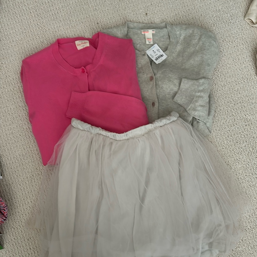 Crew cuts 2 button up sweaters. Pink and grey one tulle skirt